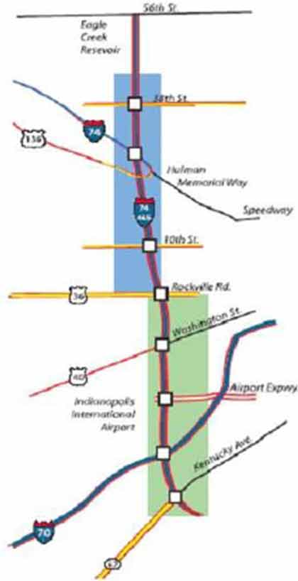 Figure 68 is a map showing an overview of the location and extents of the Interstate 465 West Leg Reconstruction project.