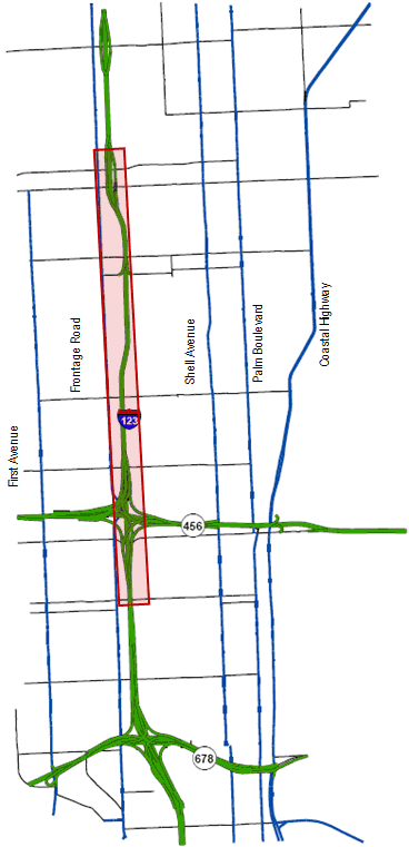 Figure 9 is a map illustrating the location of the reconstruction project on Interstate 123, with the work zone area highlighted in a box.