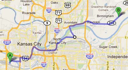Map - Figure A.1.b is a map showing Real-Time Traffic Monitoring of the primary route for Lane 7, IXT, BNSF to Muscian’s Friend.