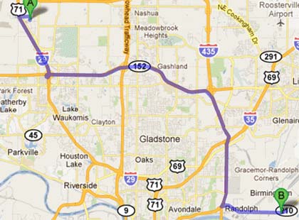 Map - Figure A.1.f is a map showing Real-Time Traffic Monitoring of an alternate route for Lane 9, Comtrak, Toyota to Grainger.