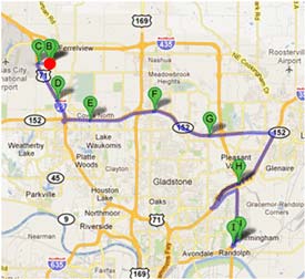 Map - Figure A.2.a is a map depicting Dynamic Route Guidance redirects on the Toyota to Grainger route showing the C10 - Comtrak trip. The red dot is the point of Dynamic Route Guidance redirect.