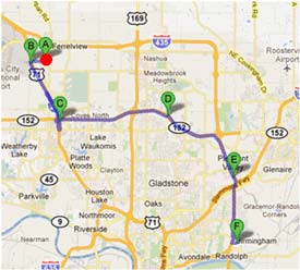 Map - Figure A.2.j is a map depicting Dynamic Route Guidance redirects on the Toyota to Grainger route showing the C35 - Comtrak trip. The red dot is the point of Dynamic Route Guidance redirect.