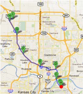 Map - Figure A.3.a is a map depicting Dynamic Route Guidance redirects on the UP to Toyota route showing the C48 - Comtrak trip. The red dot is the point of Dynamic Route Guidance redirect.
