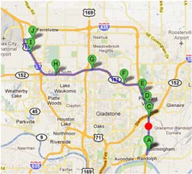 Map - Figure A.3.d is a map depicting Dynamic Route Guidance redirects on the UP to Toyota route showing the C47 - Comtrak trip. The red dot is the point of Dynamic Route Guidance redirect.
