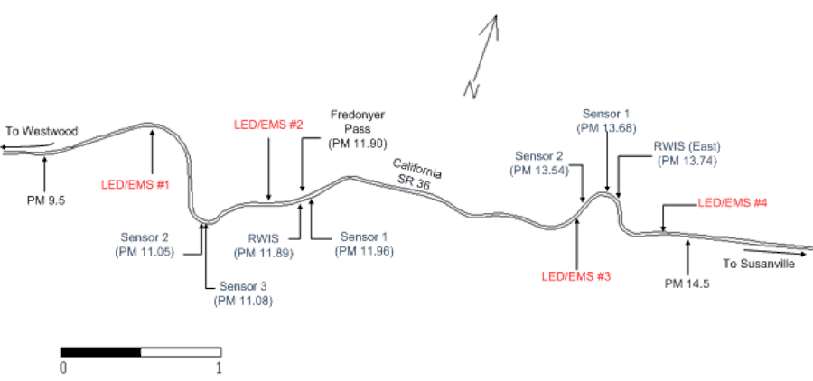 Schematic of the Fredonyer Pass and Icy Curve Warning System.