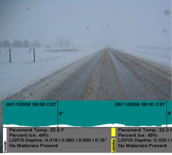 Screenshot of MDSS and photo of snowy road.
