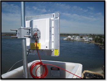 Photo - Photograph of transmitter mounted on a pole high above ground level.
