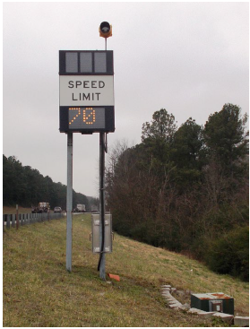 Variable speed limit sign uses led lights to indicate the speed limit.