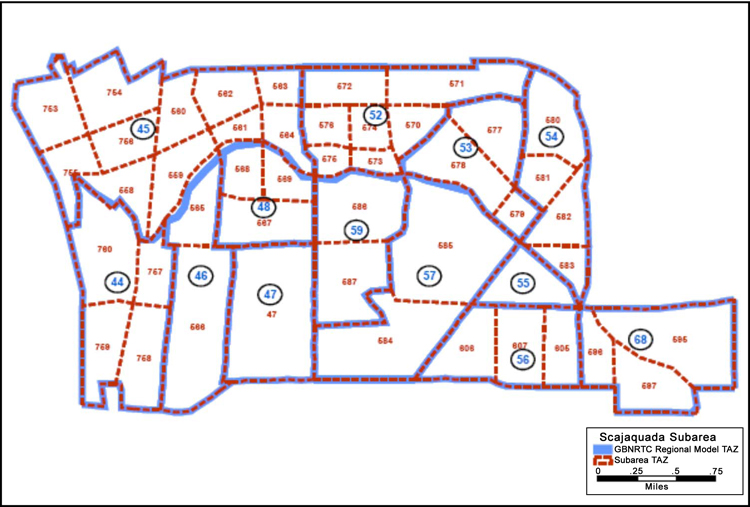 Figure 6.3 depicts large Traffic Analysis Zone areas being subdivided into smaller zones for the purposes of more detailed traffic assignment.