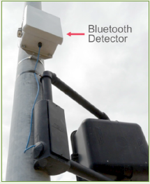 Bluetooth detector mounted on a light pole.