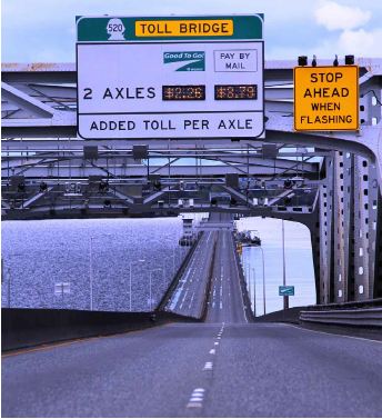 A tolled bridge over a seattle waterway. Photo source: Washington State DOT.