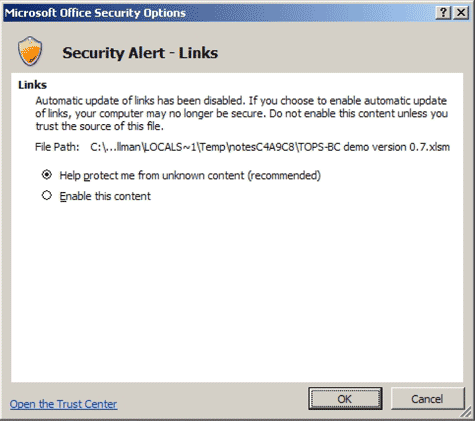 Figure 2-1 is a screen shot of the security settings prompt.