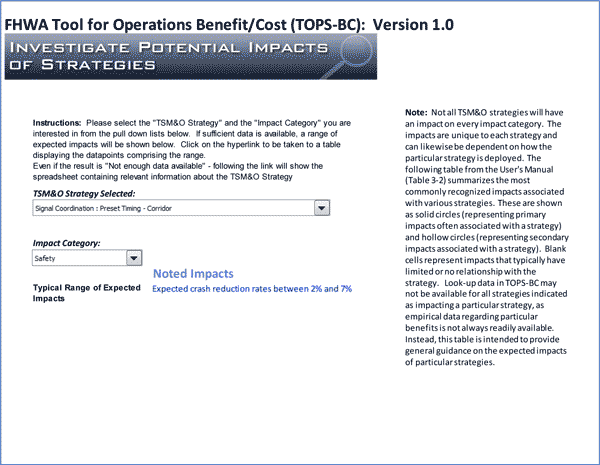 Figure 3-1 is a screen shot of the Impact Lookup sheet.