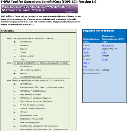 Figure 4-1 is a screen shot of the Research Available Analysis Methods and Tools worksheet.