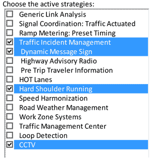 Figure 6-12 is a screen shot of the strategies available for analysis. The user can choose the active strategies.