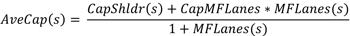 Equation to compute an average capacity for freeway sections with auxiliary shoulder lanes, across all lanes.