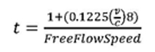 Figure 28 is an equation showing that the travel rate is equal to 1 plus 0.1225 times the volume-to-capacity ratio raised to the eighth power, all divided by the free flow speed.