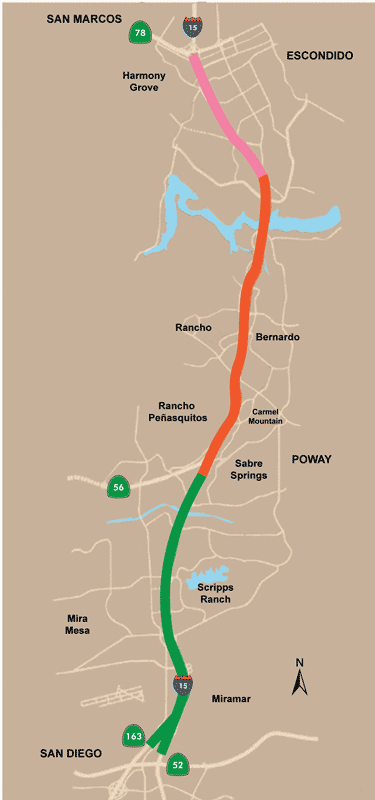 Figure 33 is a map showing the Study area I 15 corridor in San Diego, California. I-15 is highlighted in the center of the map.