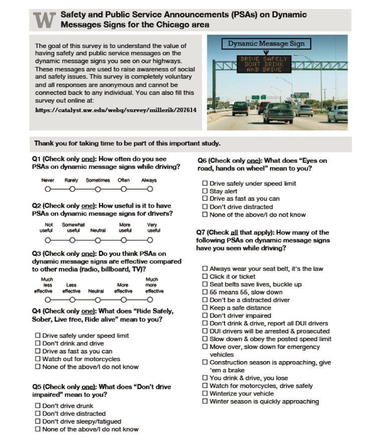 Screen shot of page 1 of the Chicago survey.