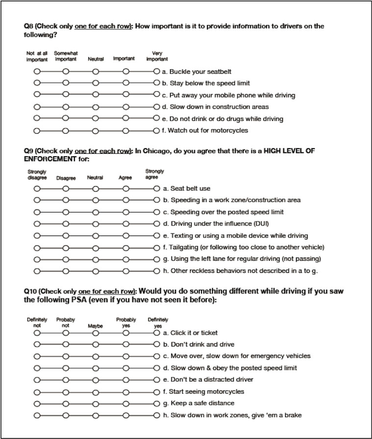 Screen shot of page 2 of the Chicago survey.