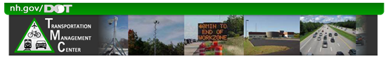 Screen capture from the NewHampshire DOT web page depicting a collage of transportation images nand the Transportation Management Center logo.