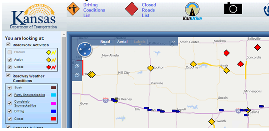 Screen shot depicting a navigation panel at left and part of a traffic map at right.