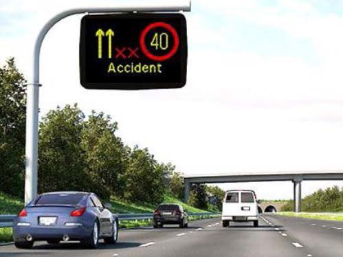 Conceptual picture of a verge / side mounted dynamic message sign for Active Traffic Management as studied in the United Kingdom.