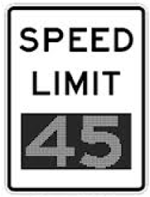 Illustration of an MUTCD sign where the speed limit (numbers) can be changed remotely. In this example the speed limit indicated is 45 mph.