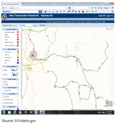 Screenshot of RWIS visualization on the Idaho Transportation Department 511 website. Source: 511.Idaho.gov