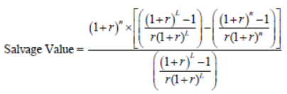 Equation. This formula solves for the salvage value using the discount rate (0.07), the number of years in the analysis period (10), and the useful life of the asset.