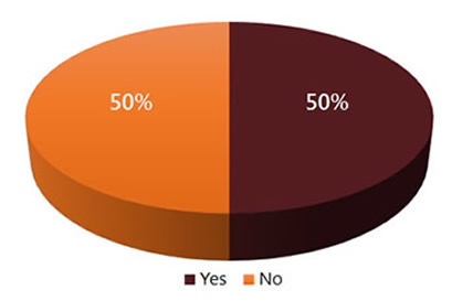 Two pie charts: first chart shows percentages if You have a TIM program that has produced a Strategic Plan as: 50% Yes and 50% No. 