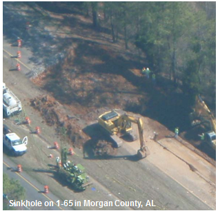 Sinkhole on 1-65 in Morgan County, AL