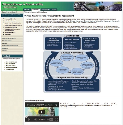 Screen capture of the FHWA Virtual Framework for Vulnerability Assessment web page.