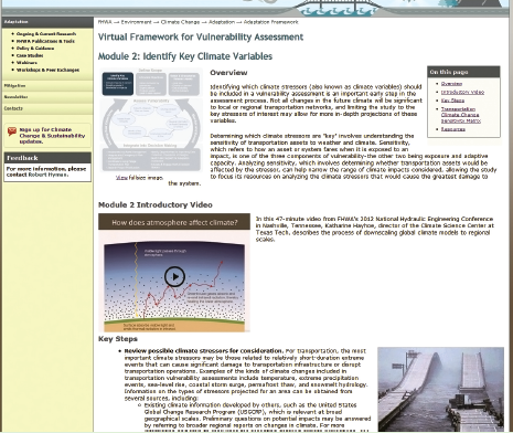 Screen capture of Module 2 of the Virtual Framework for Vulnerability Assessment.