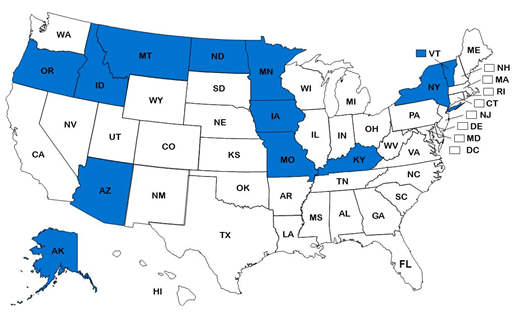 The States that have participated in the Meteorological Assimilation Data Ingest System program include  Alaska, Arizona, Iowa, Idaho, Kentucky, Minnesota, Missouri, Montana, North Dakota, New York, Oregon, and Vermont.