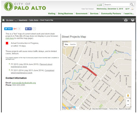 Figure 17. Screen Capture of the City of Palo Alto Geographic Information System-based Project Map.