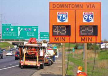 Picture of a sign displaying comarable times via 2 differnt routes