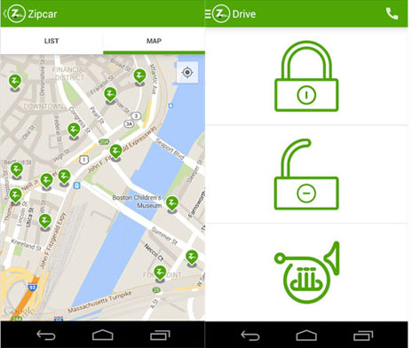available Zipcar locations in San Francisco the interface screenshot shows a map where the user can find the available Zipcar locations