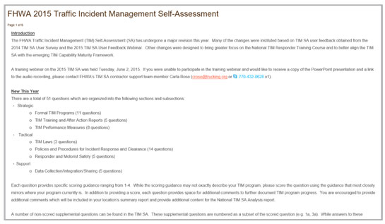 Figure 1 shows a screenshot of the online tool specific to the Traffic Incident Management program area.