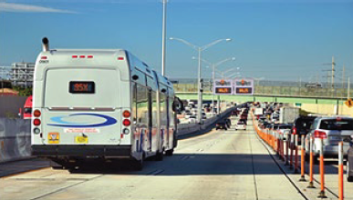 Uncongested express bus lanes are separated from congested regular travel lanes, allowing bus riders to make their trip more quickly.