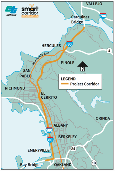 Map of the Interstate 80 Integrated Corridor Mobility Project area in California.