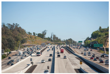 Aerial photo of vehicles traveling on the I-95 managed lanes in California.