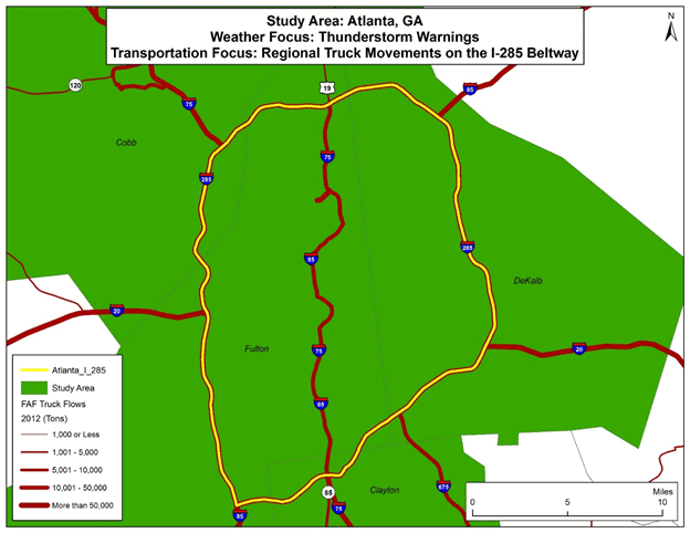 Figure 15 is a map showing the study area along Interstate 285 in the Atlanta, Georgia region.