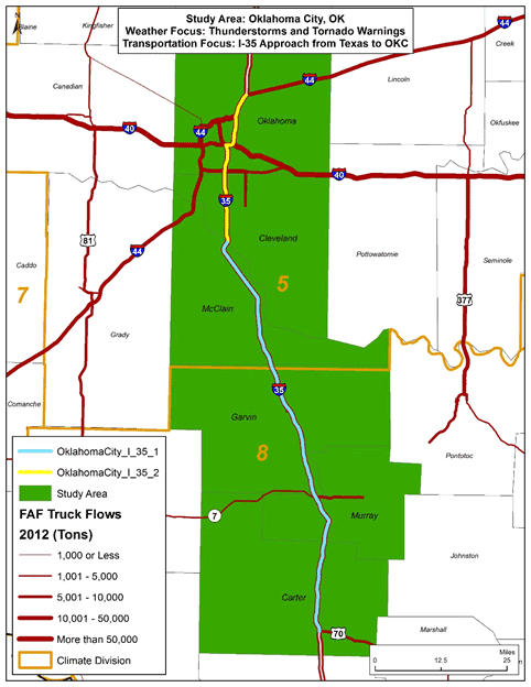 Figure 16 is a map showing the study area along Interstate 35 in the Oklahoma City region.