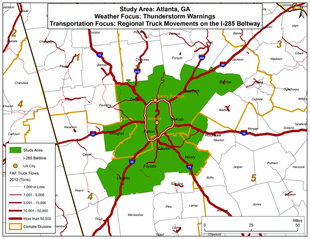 Figure 3 is a map showing the study area along Interstate 285 in the Atlanta, Georgia region.
