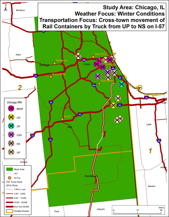 Figure 4 is a map showing the study area along Interstate 57 in the Chicago, Illinois region.