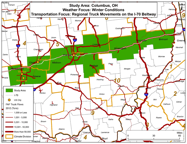 Figure 5 is a map showing the study area along Interstate 70 in the Columbus, Ohio region.