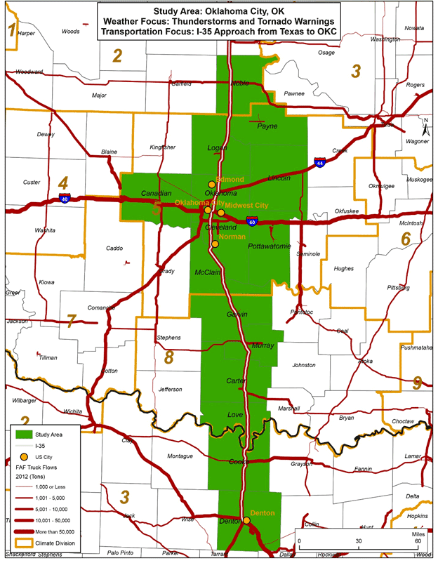 Figure 9 is a map showing the study area along Interstate 35 in the Oklahoma City region.