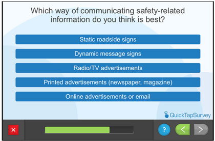 Questionnaire screen - Which way of communicating safety-related information do you think is best?