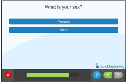Questionnaire screen - What is your sex?